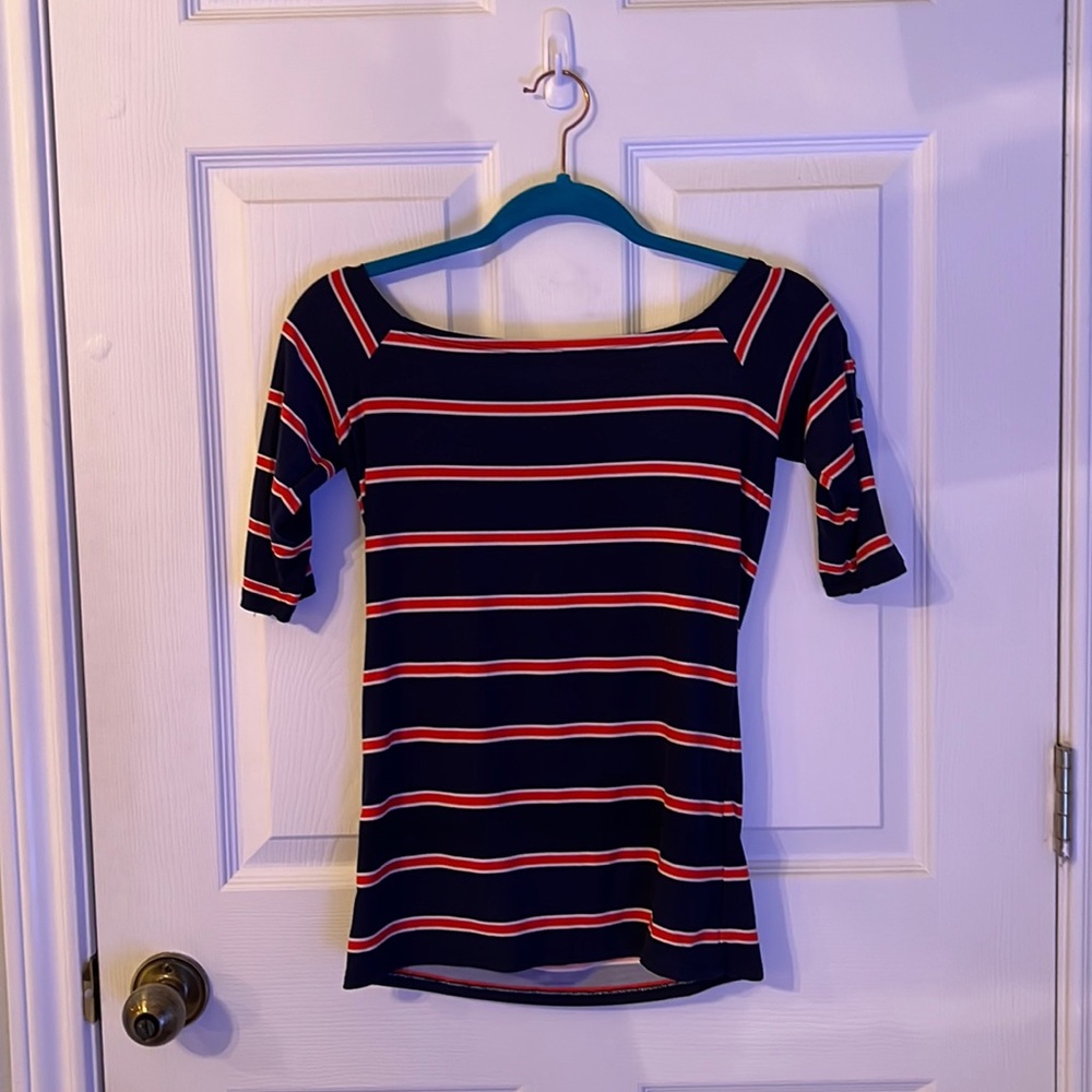 Navy and red striped top